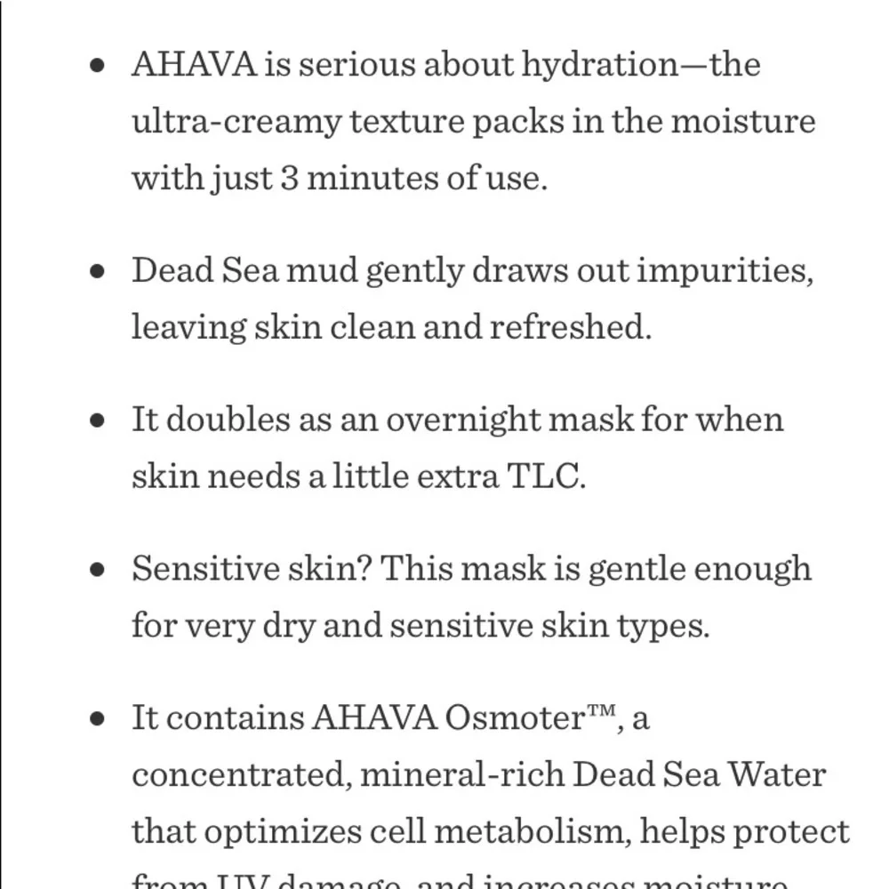 NEW SEALED AHAVA HYDRATION CREAM MASK 3.4 FL OZ